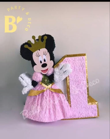 Minnie Princesa y Numeral en Dorado y Rosa Bebe